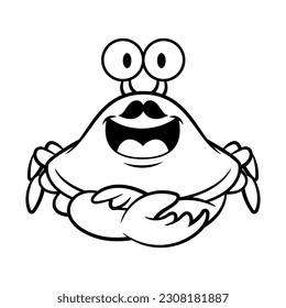 Cartoon illustration of Big Crab with mustache. Best for outline, logo, and coloring book with seafood restaurant themes