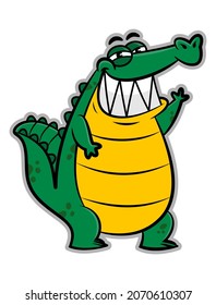 Cartoon illustration of Big Fat Alligator waving hands and greeting audience at the zoo, best for mascot, logo, sticker, and t-shirt design with safari animal themes for kids