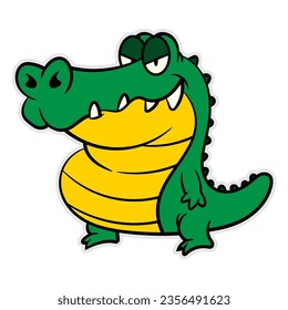 Cartoon illustration of Big Fat Alligator standing and greeting. Best for mascot, sticker, and logo with wildlife themes for kids