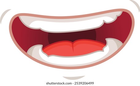 Ilustração de desenho animado de uma grande boca de dente sorrindo e rindo, ideal para conceitos envolvendo felicidade, diversão e diversão