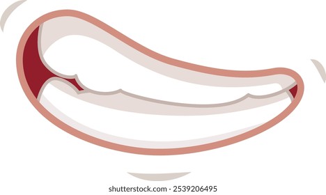 Ilustração de desenho animado de um grande sorriso de dentes com língua destacando-se, ótimo para conceitos envolvendo humor, felicidade e expressões brincalhonas