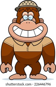 A cartoon illustration of a bigfoot in a safari outfit and pith.