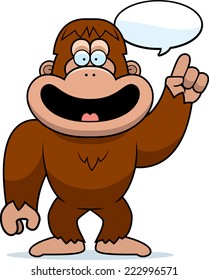 A cartoon illustration of a bigfoot talking.