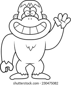 A cartoon illustration of a bigfoot waving.