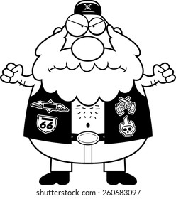 A cartoon illustration of a biker looking angry.