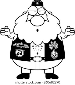 A cartoon illustration of a biker looking confused.