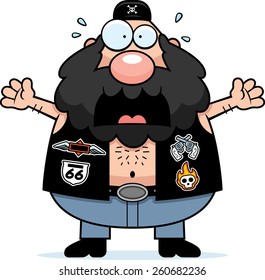 A cartoon illustration of a biker looking scared.