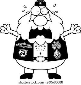 A cartoon illustration of a biker looking scared.