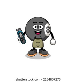 Cartoon Illustration of billiard ball as a barber man , character design