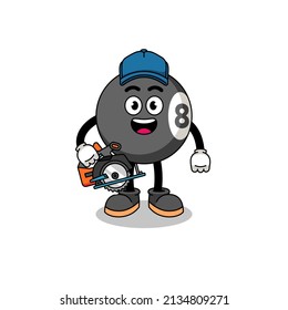 Cartoon Illustration of billiard ball as a woodworker , character design