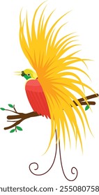 Ilustração em desenho animado da Ave do Paraíso, uma ave típica da Papua, Indonésia