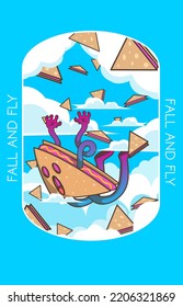 ilustración de dibujos animados de galletas cayendo y flotando en el cielo