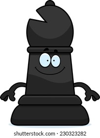 A cartoon illustration of a bishop chess piece looking happy.