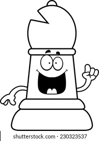 A cartoon illustration of a bishop chess piece with an idea.