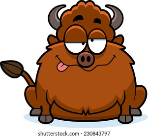 A cartoon illustration of a bison looking drunk.