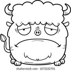 A cartoon illustration of a bison looking sad.