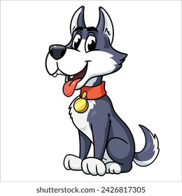 Cartoon illustration of black dog sitting on white background