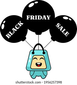 The cartoon illustration of the black friday shopping bag mascot character is perfect for promotions or advertisements