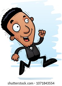 A cartoon illustration of a black groom running.