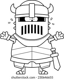 A cartoon illustration of the black knight looking scared.