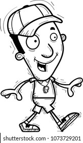 A cartoon illustration of a black man coach walking.
