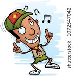 A cartoon illustration of a black man scout dancing.