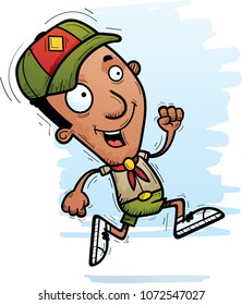 A cartoon illustration of a black man scout running.