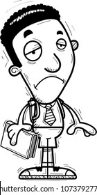 A cartoon illustration of a black man student looking sad.