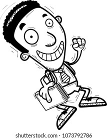 A cartoon illustration of a black man student jumping.