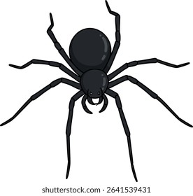 Cartoon Illustration of a Black Spider on a White Background for Creative Projects