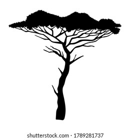 Cartoon illustration of black tree isolated at white background. Tree with crown. Nature concept. Vector emblem. Landscape interface, icon tree of wood. Flat style of organic plant
