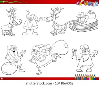 Cartoon-Illustration schwarz-weißer Set mit Weihnachtssteinfarben-Malbuchseite des Weihnachtsmanns