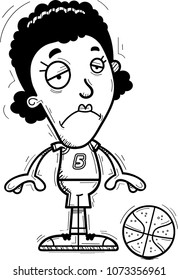 A cartoon illustration of a black woman basketball player looking sad.