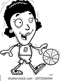 A cartoon illustration of a black woman basketball player walking.