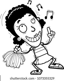A cartoon illustration of a black woman cheerleader dancing.