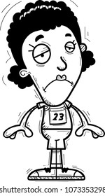A cartoon illustration of a black woman track and field athlete looking sad.