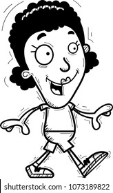 A cartoon illustration of a black woman walking.