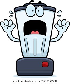 A cartoon illustration of a blender looking scared.