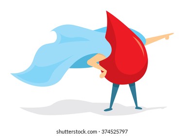 Cartoon illustration of blood drop standing with cape