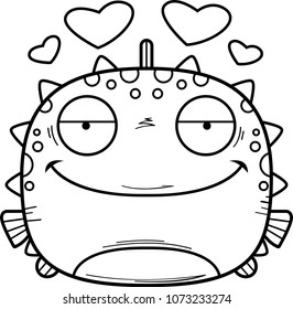 A cartoon illustration of a blowfish in love.