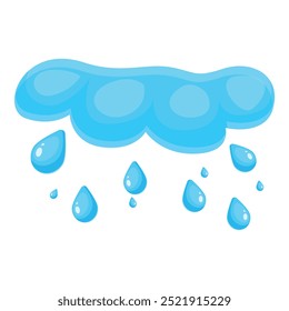 Cartoon illustration of a blue cloud dropping water drops, isolated on a white background
