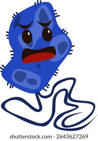 Cartoon Illustration of Blue Microbe With Surprised Facial Expression