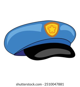 Cartoon illustration of a blue police hat with a gold badge, representing law enforcement and security