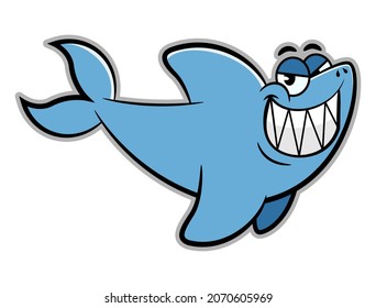 Cartoon illustration of Blue Shark smile while swimming on the ocean, best for mascot, logo, sticker, and t-shirt design with summer themes