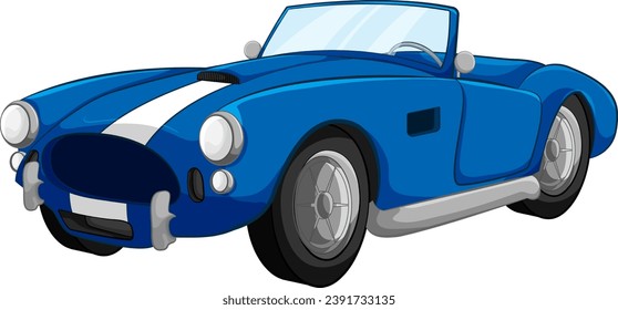 A cartoon illustration of a blue vintage convertible car isolated on white