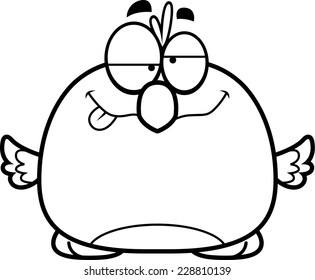 A cartoon illustration of a bluebird looking drunk.