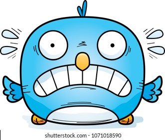 A cartoon illustration of a bluebird looking scared.
