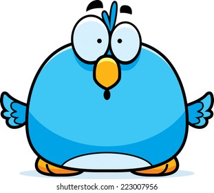 A cartoon illustration of a bluebird looking surprised.