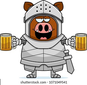 A cartoon illustration of a boar knight looking drunk.