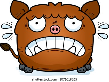 A cartoon illustration of a boar looking scared.